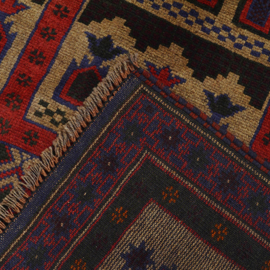 Beige Afghan Prayer Rug 2' 11" x 4' 6" Hand-Knotted border
