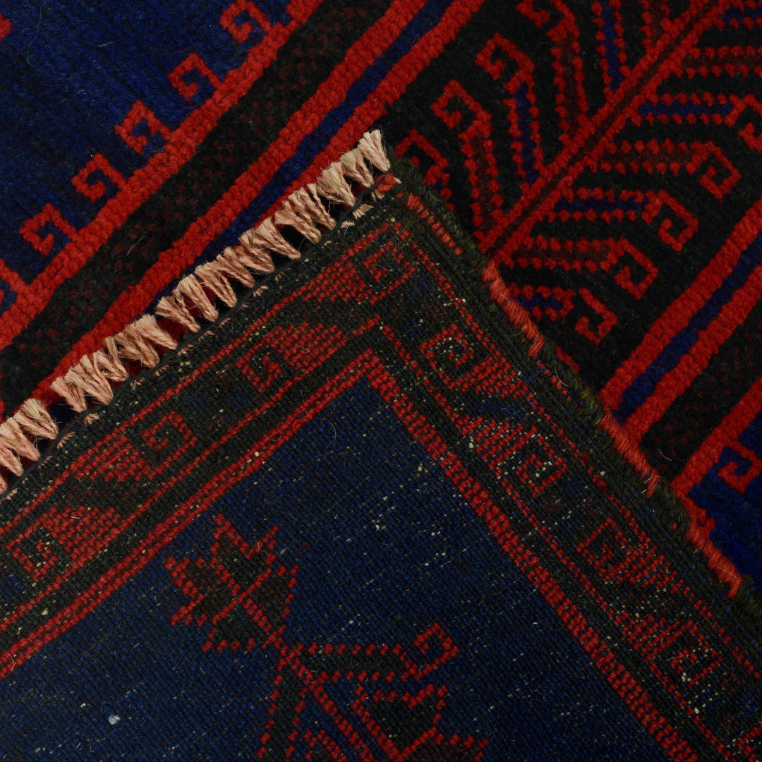 Blue Afghan Prayer Rug 3' 1" x 4' 10" Hand-Knotted border