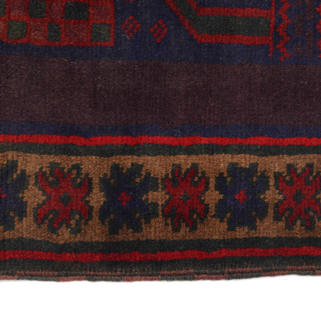 Afghan Prayer Rug 3' 3" x 4' 4" Hand-Knotted detail