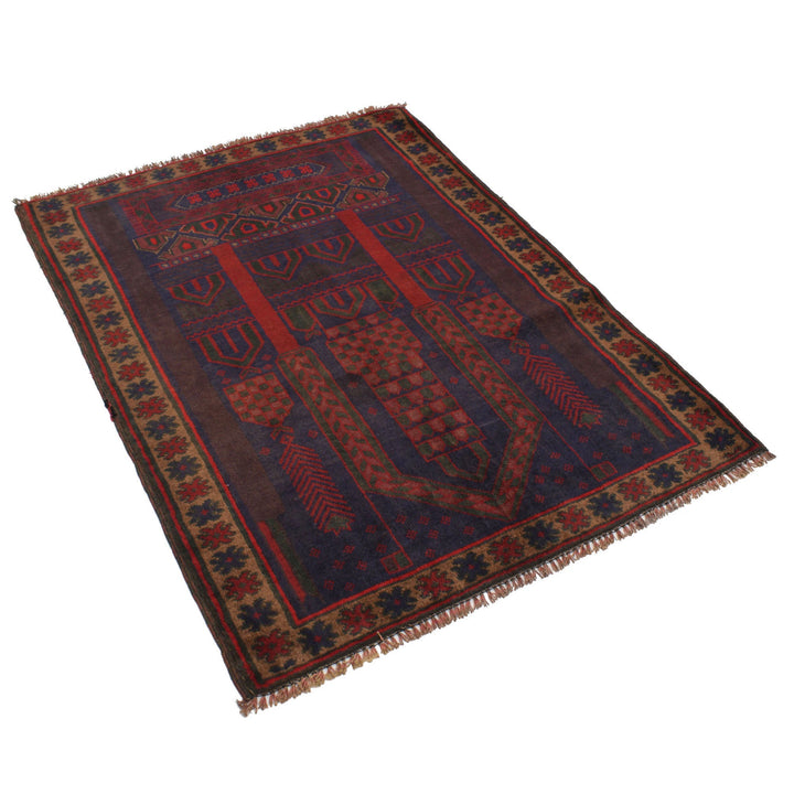 Afghan Prayer Rug 3' 3" x 4' 4" Hand-Knotted pattern