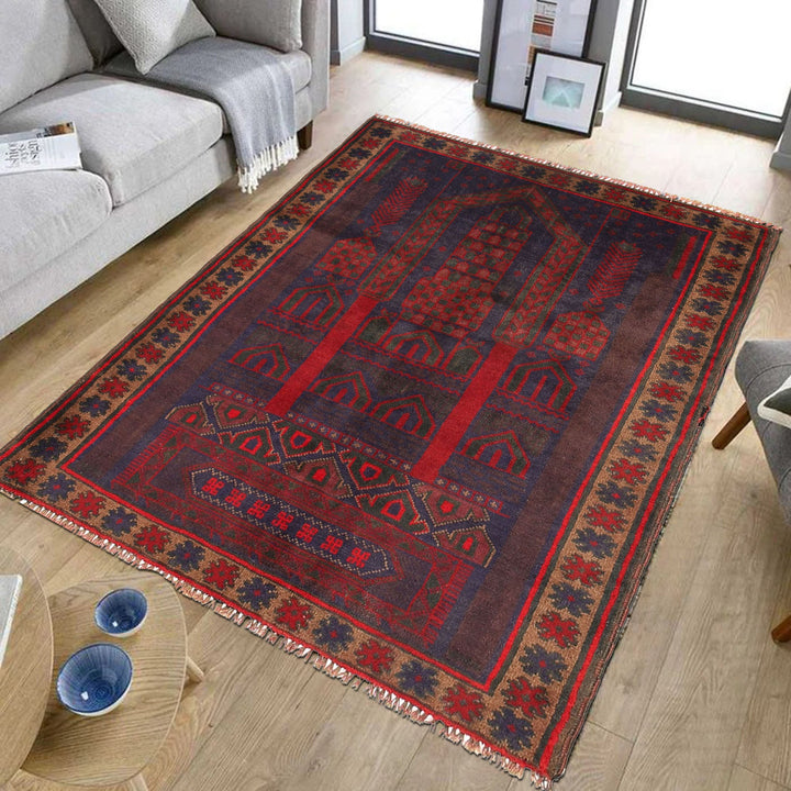 Afghan Prayer Rug 3' 3" x 4' 4" Hand-Knotted field
