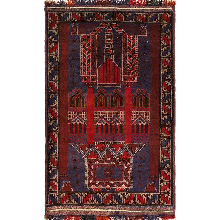 Afghan Prayer Rug 3' 3" x 4' 9" Hand-Knotted