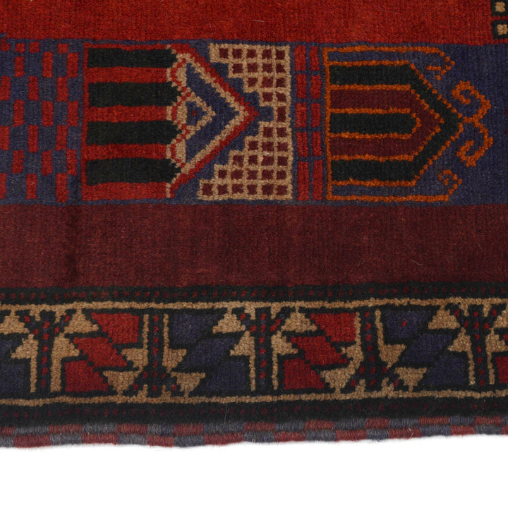 Afghan Prayer Rug 3' 3" x 4' 9" Hand-Knotted detail
