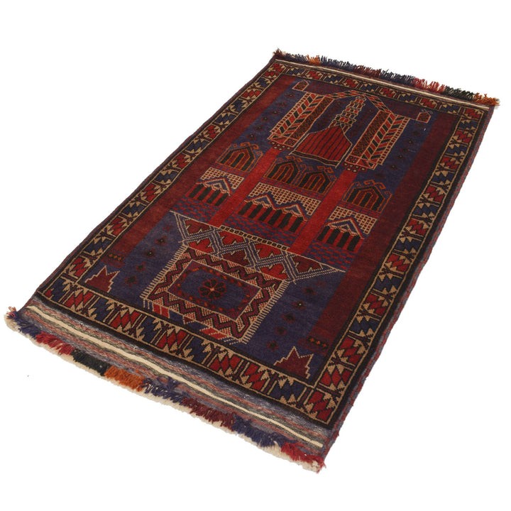Afghan Prayer Rug 3' 3" x 4' 9" Hand-Knotted close-up