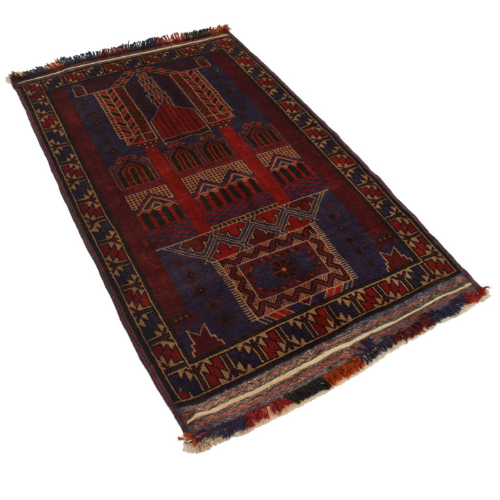 Afghan Prayer Rug 3' 3" x 4' 9" Hand-Knotted pattern