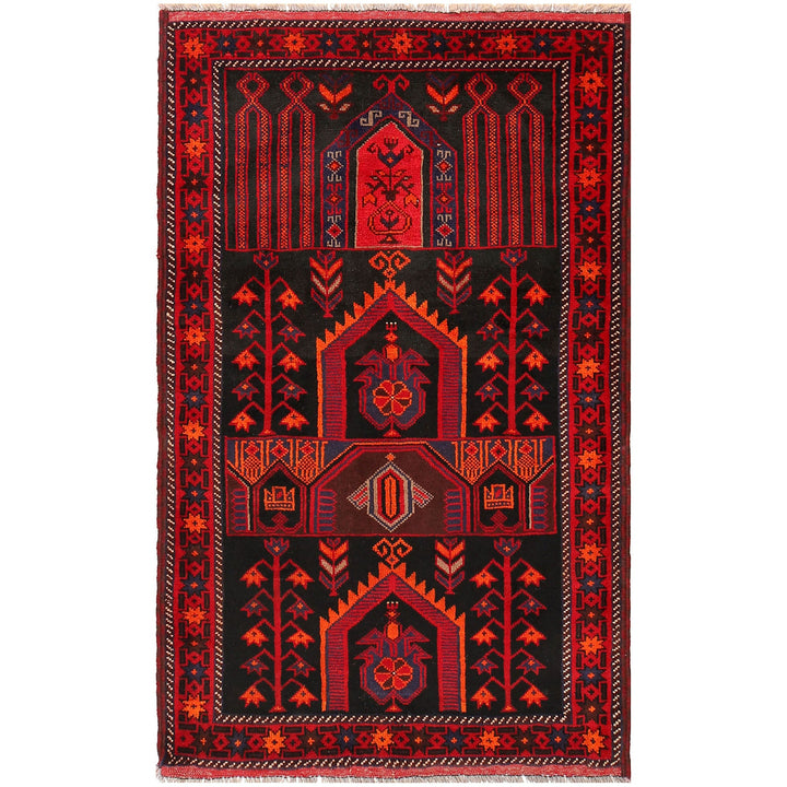 Afghan Prayer Rug 3' 3" x 5' 3" Hand-Knotted