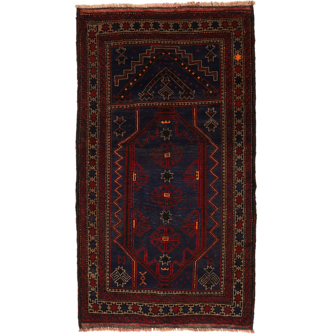 Afghan Prayer Rug 2' 11" x 5' 1" Hand-Knotted