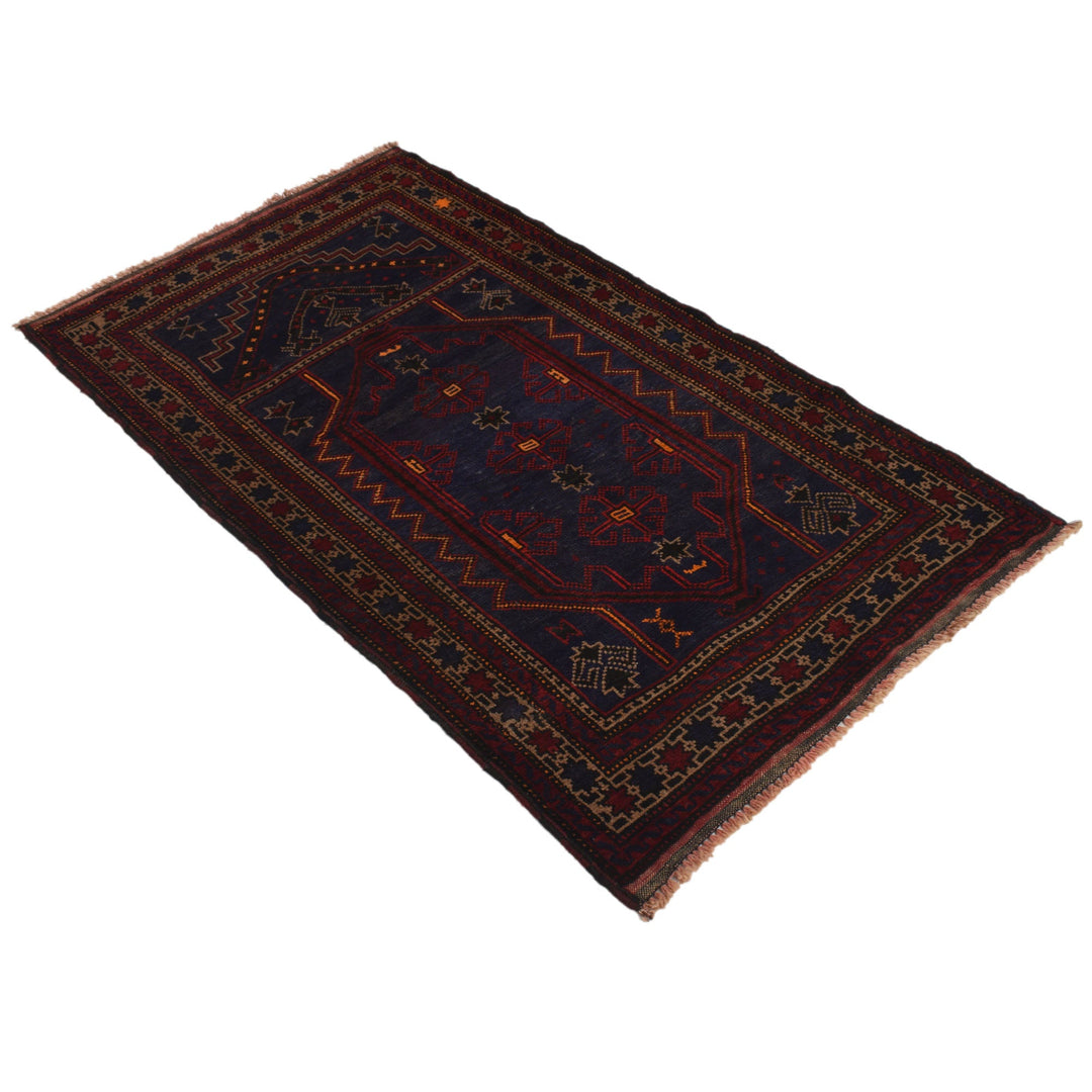 Afghan Prayer Rug 2' 11" x 5' 1" Hand-Knotted close-up