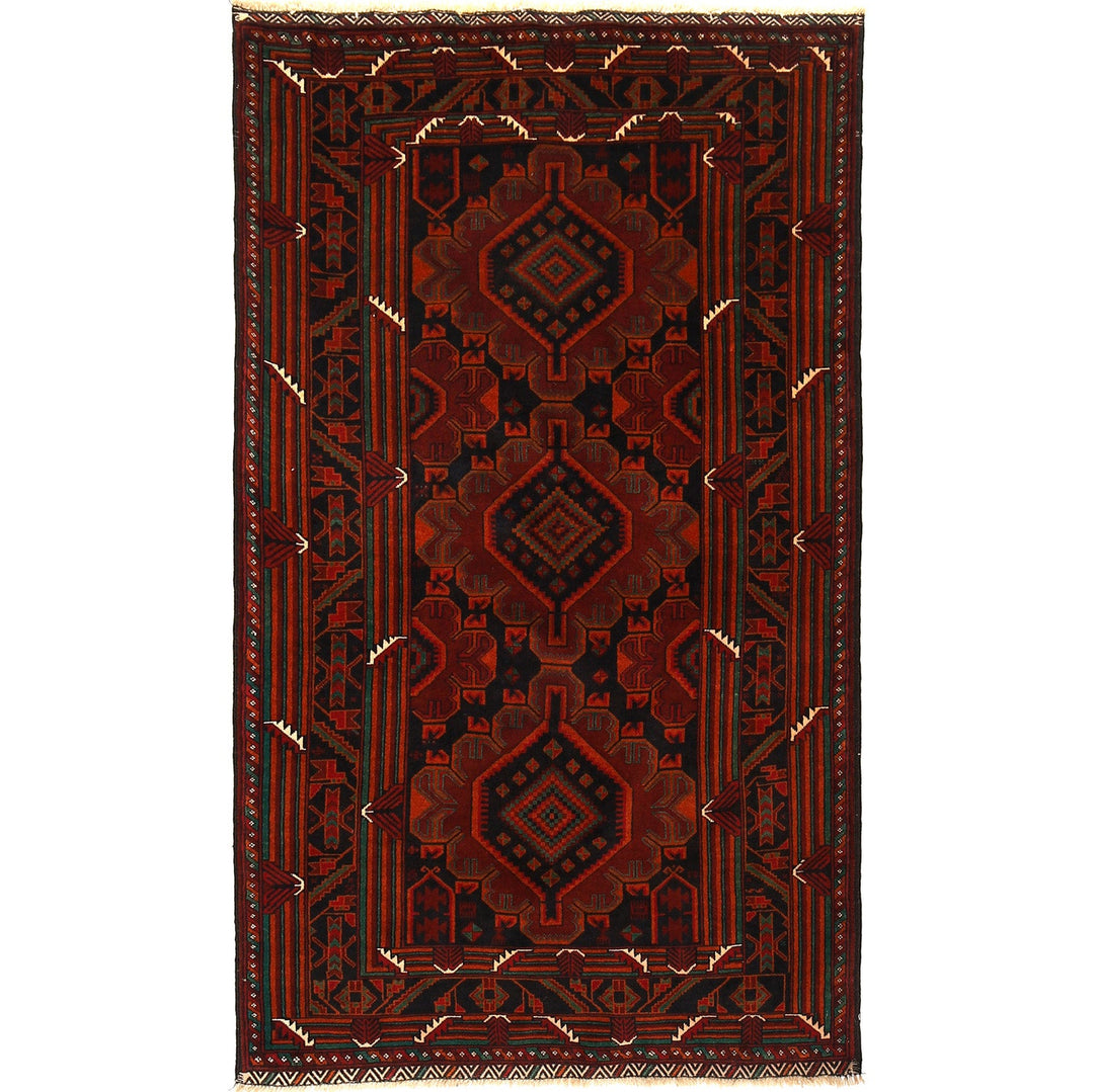 Afghan Baluchi Rug 3'10" x 6'8" Hand-Knotted