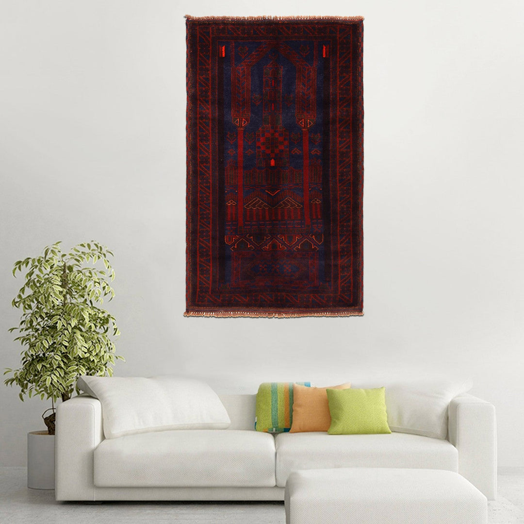 Afghan Prayer Rug 3' 0" x 4' 10" Hand-Knotted reverse