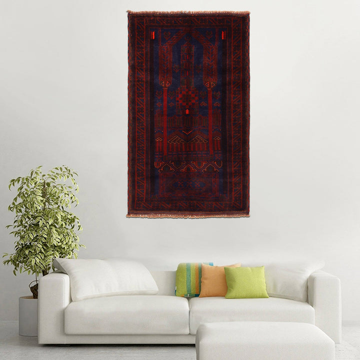 Afghan Prayer Rug 3' 0" x 4' 10" Hand-Knotted reverse