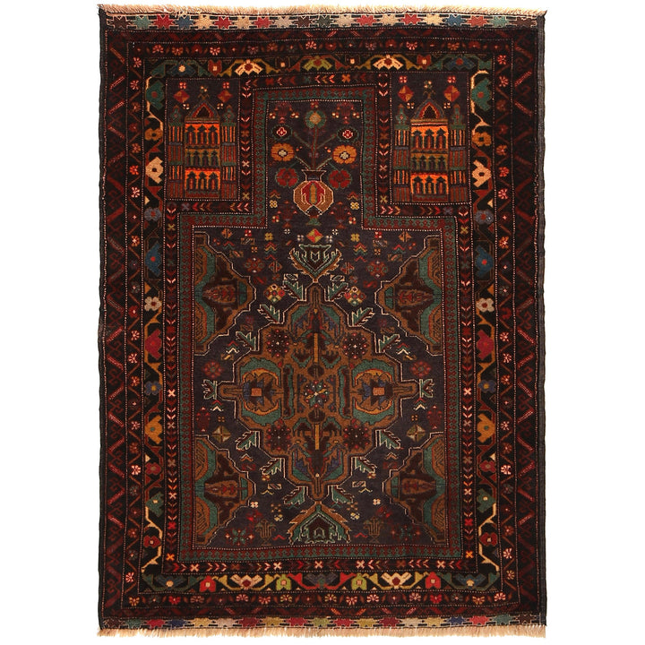 Afghan Prayer Rug 3' 1" x 4' 4" Hand-Knotted | No. AL53051