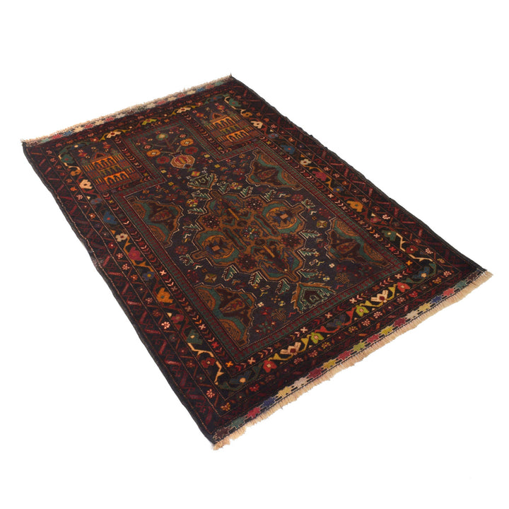Afghan Prayer Rug 3' 1" x 4' 4" Hand-Knotted | No. AL53051