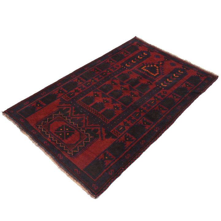 Red Afghan Prayer Rug 2' 10" x 4' 8" Hand-Knotted close-up