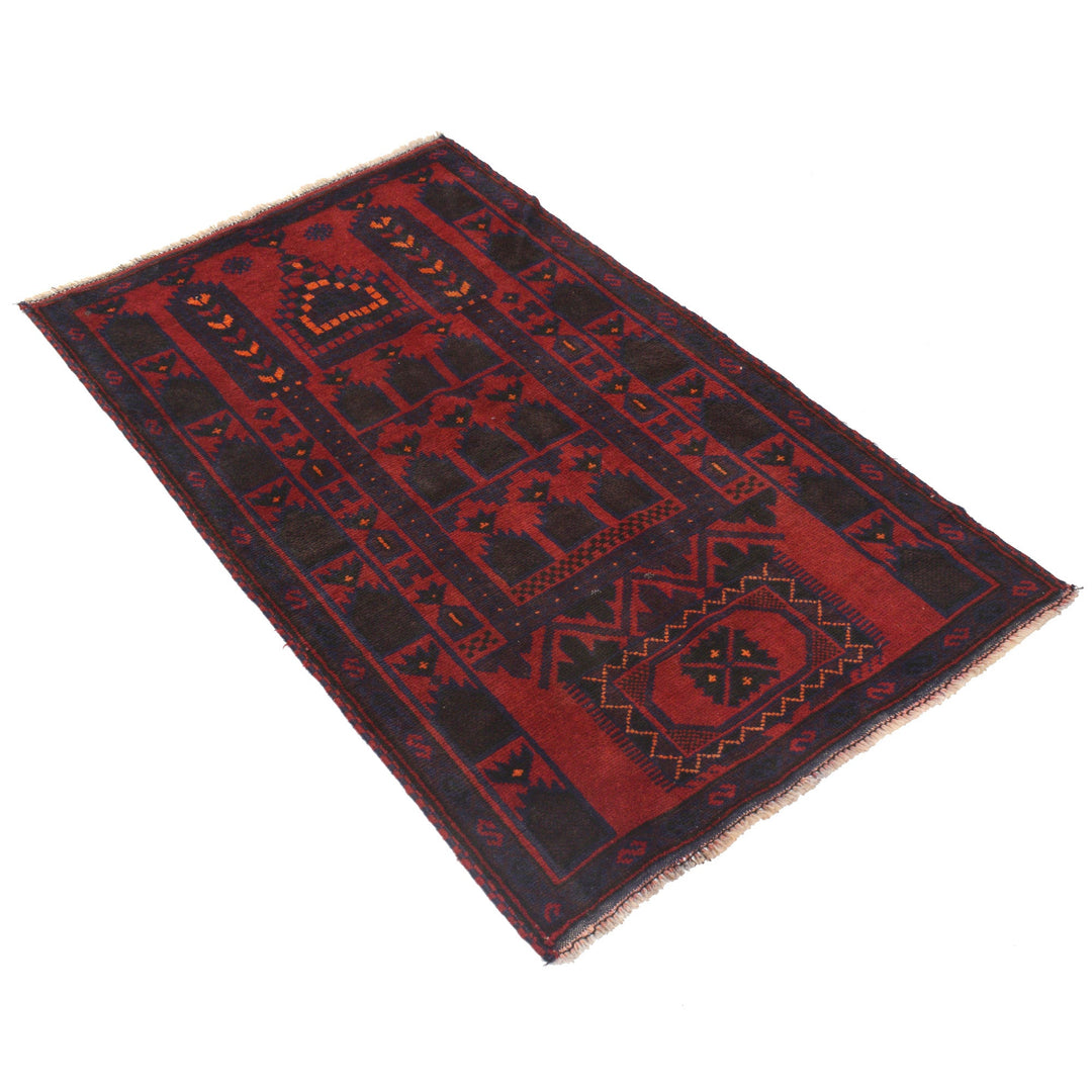 Red Afghan Prayer Rug 2' 10" x 4' 8" Hand-Knotted pattern