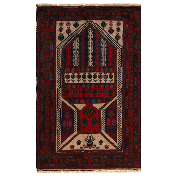 Afghan Prayer Rug 3' 0" x 5' 2" Hand-Knotted | No. AL19642