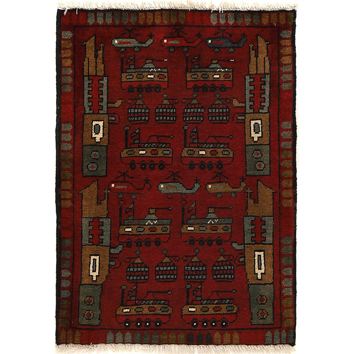 Deep Red Color War Rug 2' 0" x 2' 10" - No. AL51167