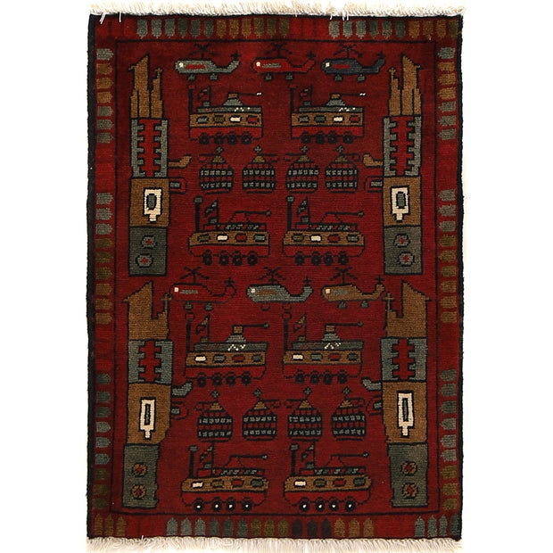Deep Red Color War Rug 2' 0" x 2' 10" - No. AL51167