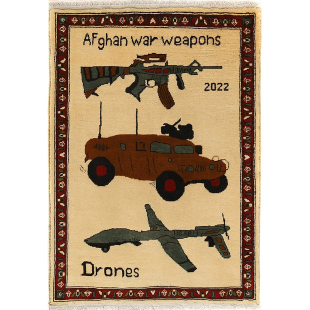 Handmade Afghan War Area Rug 2' 10" x 3' 11" - No. AL87144