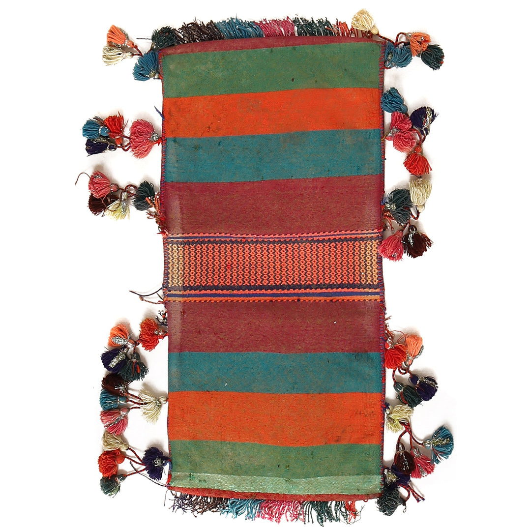 Afghan Tribal Baluch Saddle Bag Rug 1' 4" x 2' 9" Hand-Knotted detail