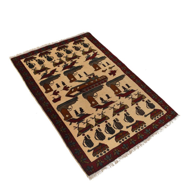 Handmade Afghan War Area Rug 2' 7" x 4' 0" - No. AL12198