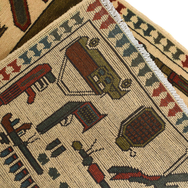 Hand-Knotted Afghan War Carpet 2' 7" x 3' 9" - No. AL62827