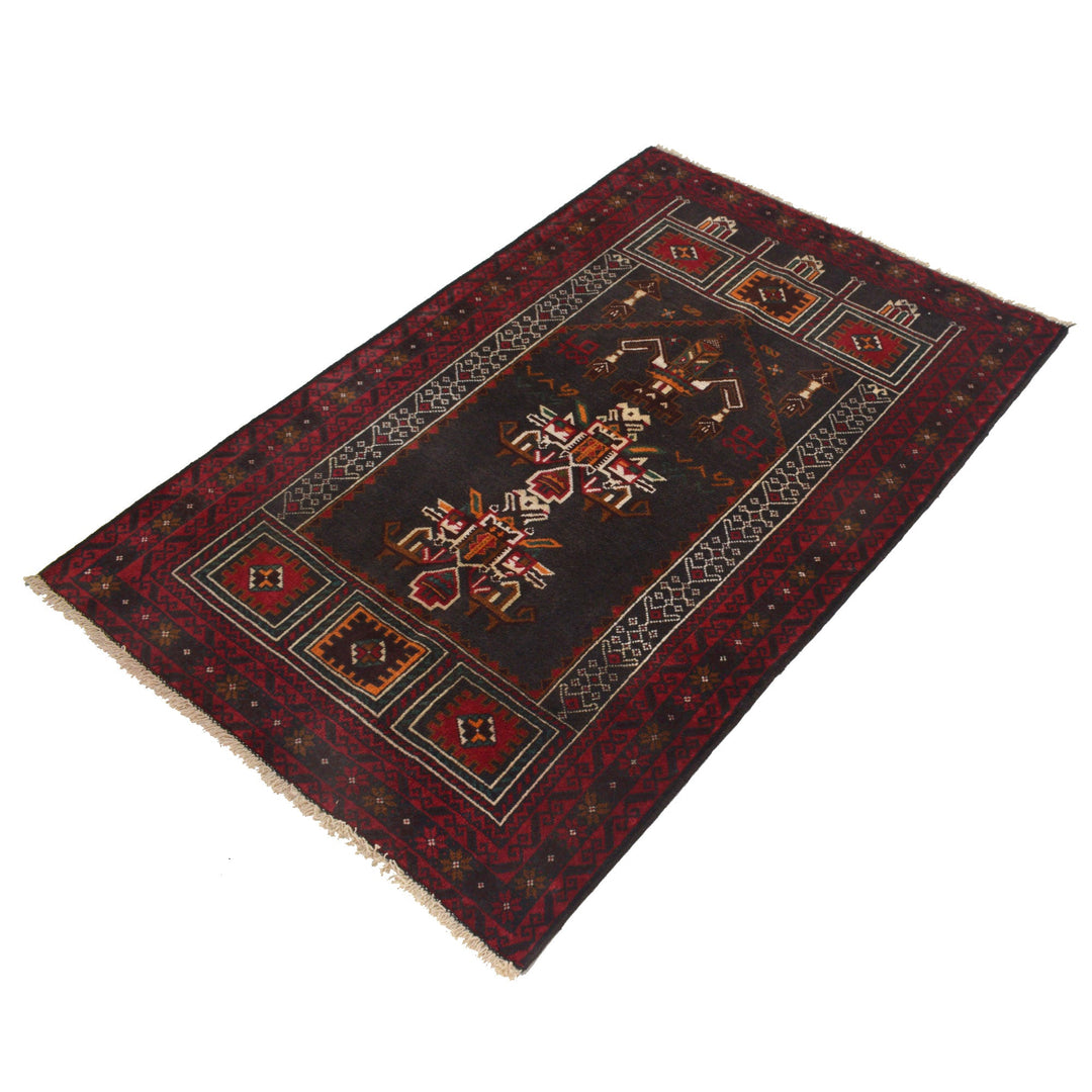 Afghan Prayer Rug 3' 0" x 4' 6" Hand-Knotted close-up