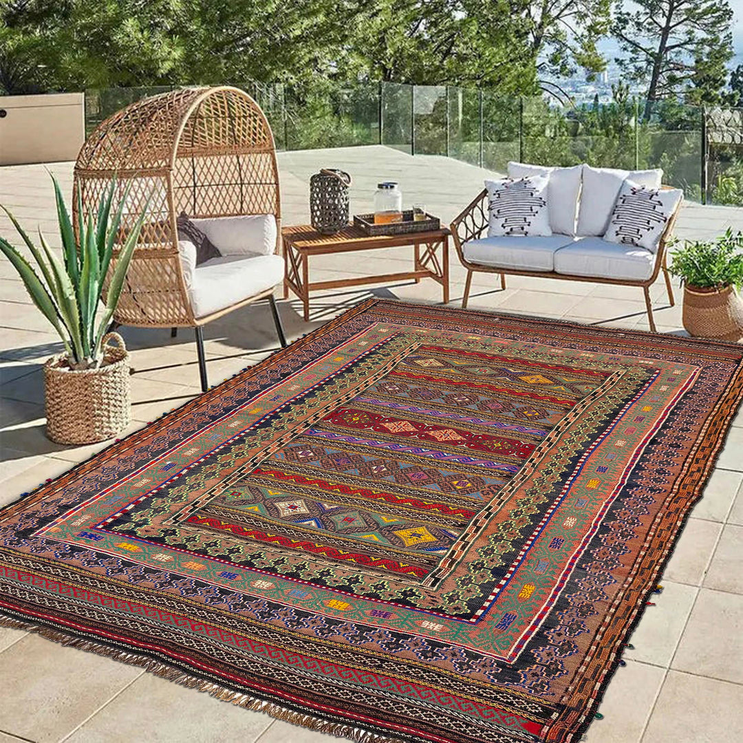 Afghan Kilim Rug 4' 4" x 6' 4" Flat-Weave | No. AL38096