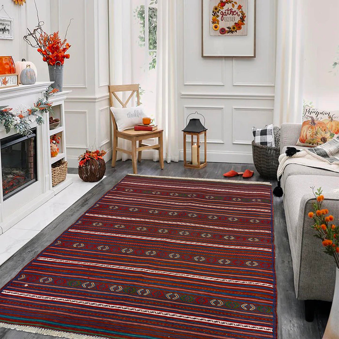Afghan Kilim Rug 3' 3" x 4' 5" Flat-Weave view 9