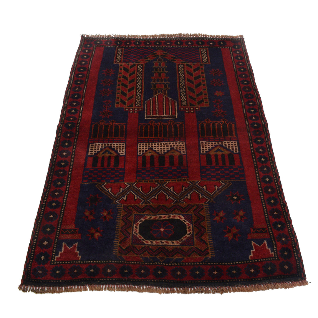 Afghan Prayer Rug 3' 1" x 4' 6" Hand-Knotted detail