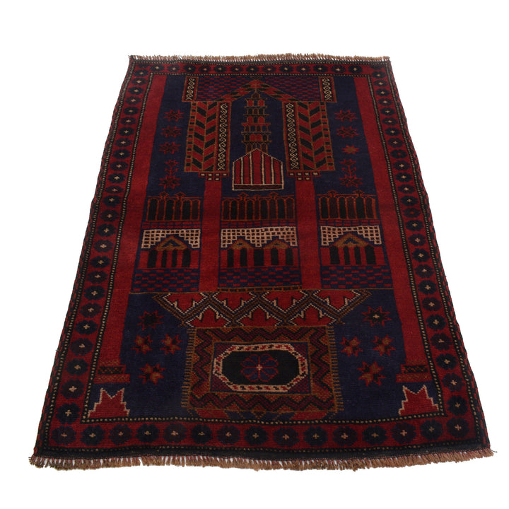 Afghan Prayer Rug 3' 1" x 4' 6" Hand-Knotted detail