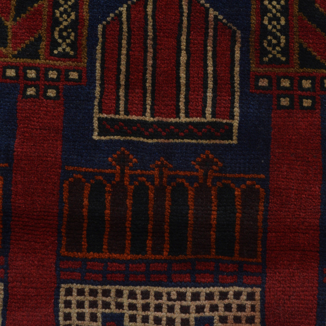 Afghan Prayer Rug 3' 1" x 4' 6" Hand-Knotted close-up
