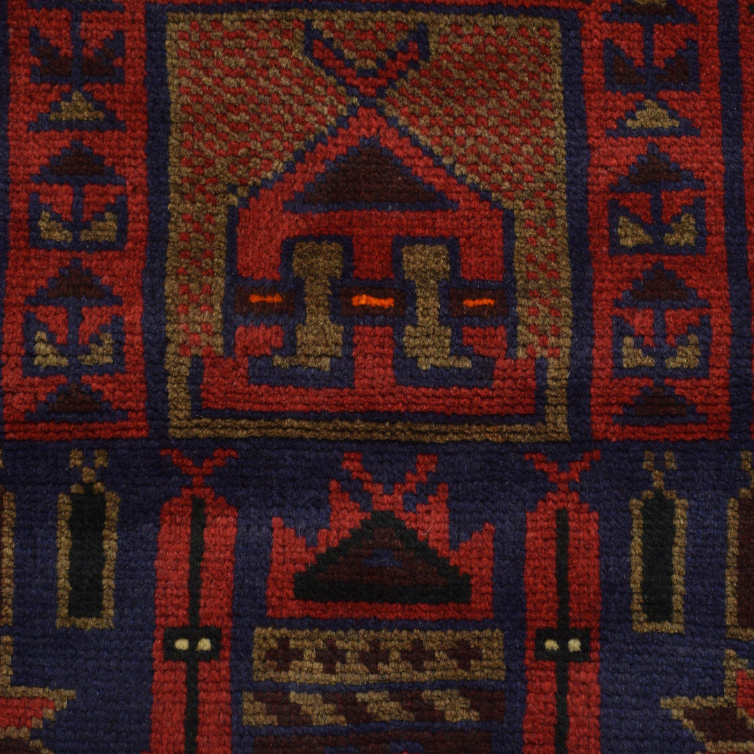 Red Afghan Prayer Rug 3' 3" x 4' 11" Hand-Knotted close-up