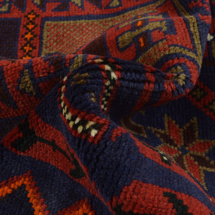 Red Afghan Prayer Rug 3' 3" x 4' 11" Hand-Knotted field