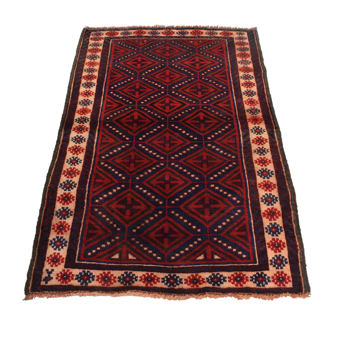 Afghan Baluchi Rug 2' 11" x 4' 8" Hand-Knotted detail
