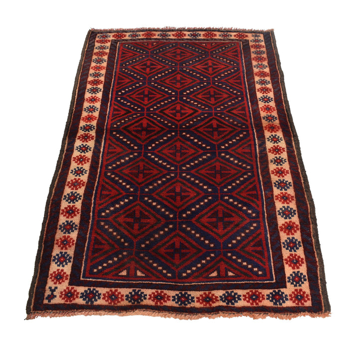Afghan Baluchi Rug 2' 11" x 4' 8" Hand-Knotted detail