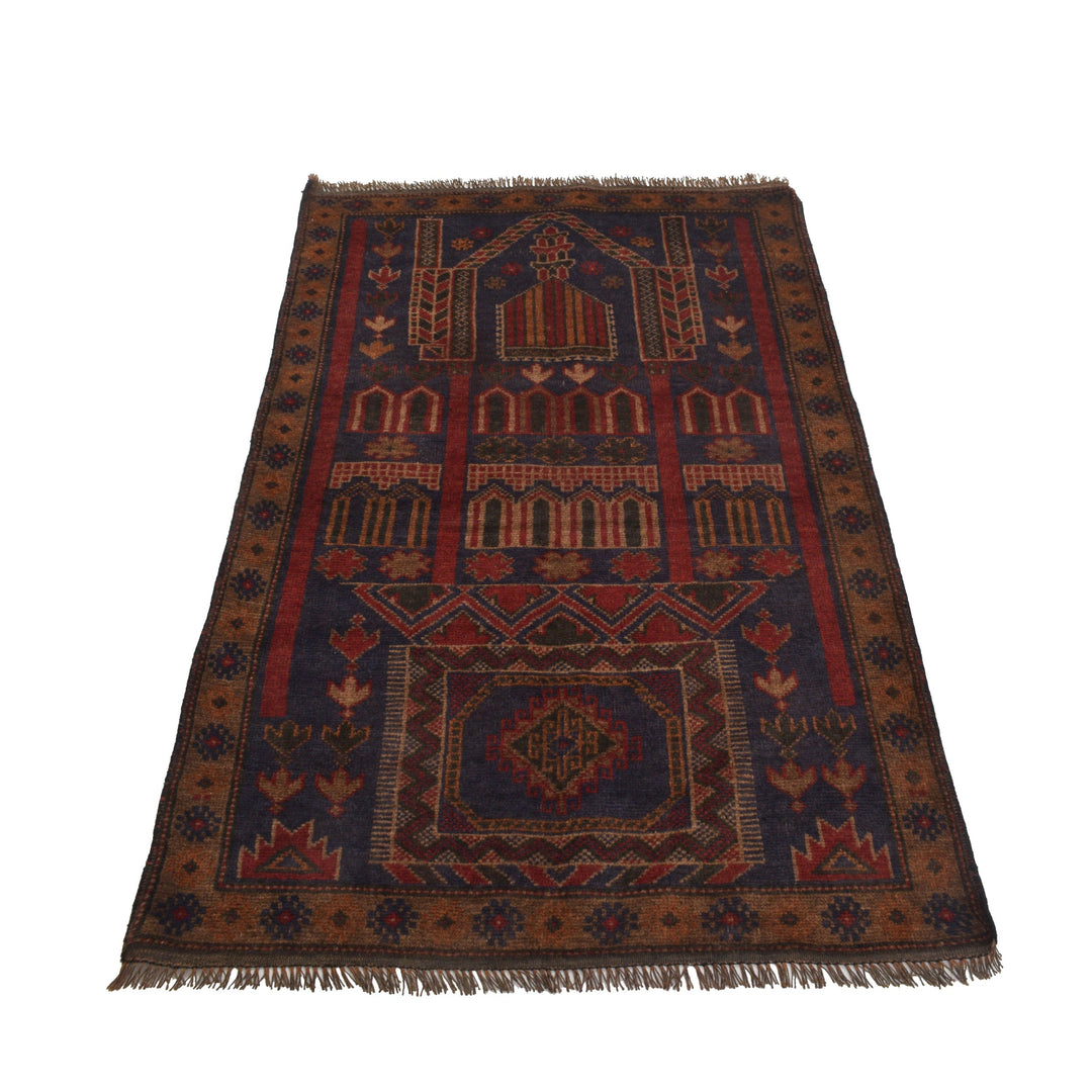 Afghan Prayer Rug 3' 0" x 4' 8" Hand-Knotted detail