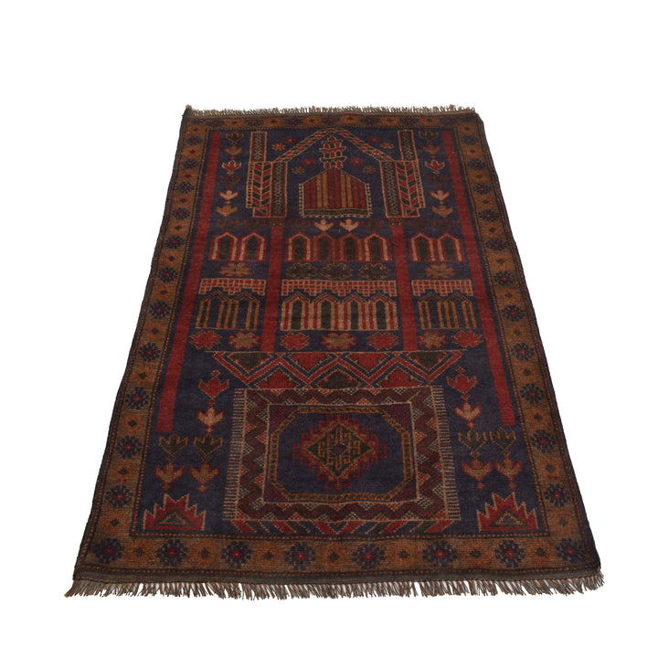 Afghan Prayer Rug 3' 0" x 4' 8" Hand-Knotted detail