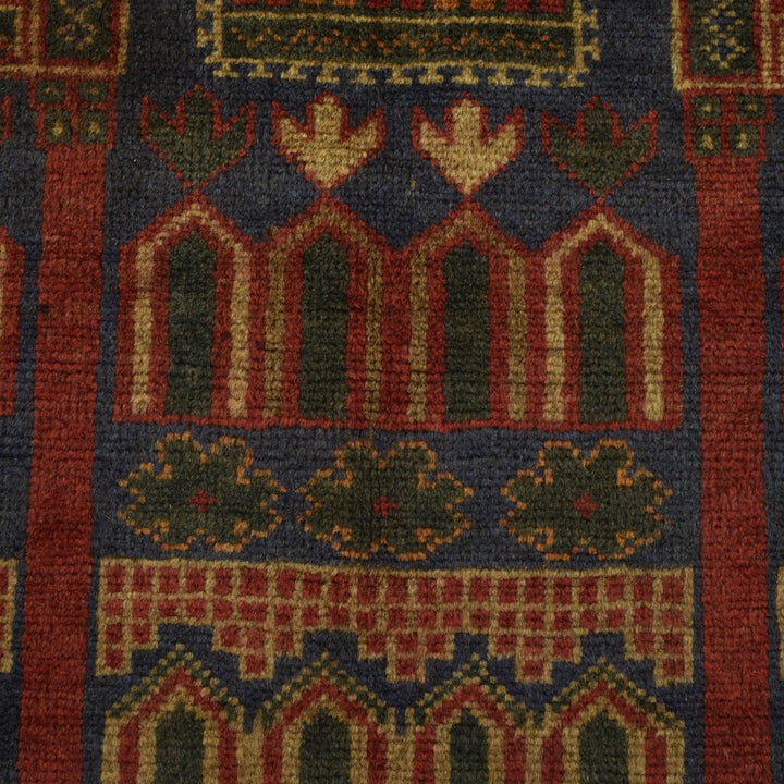 Afghan Prayer Rug 3' 0" x 4' 8" Hand-Knotted close-up