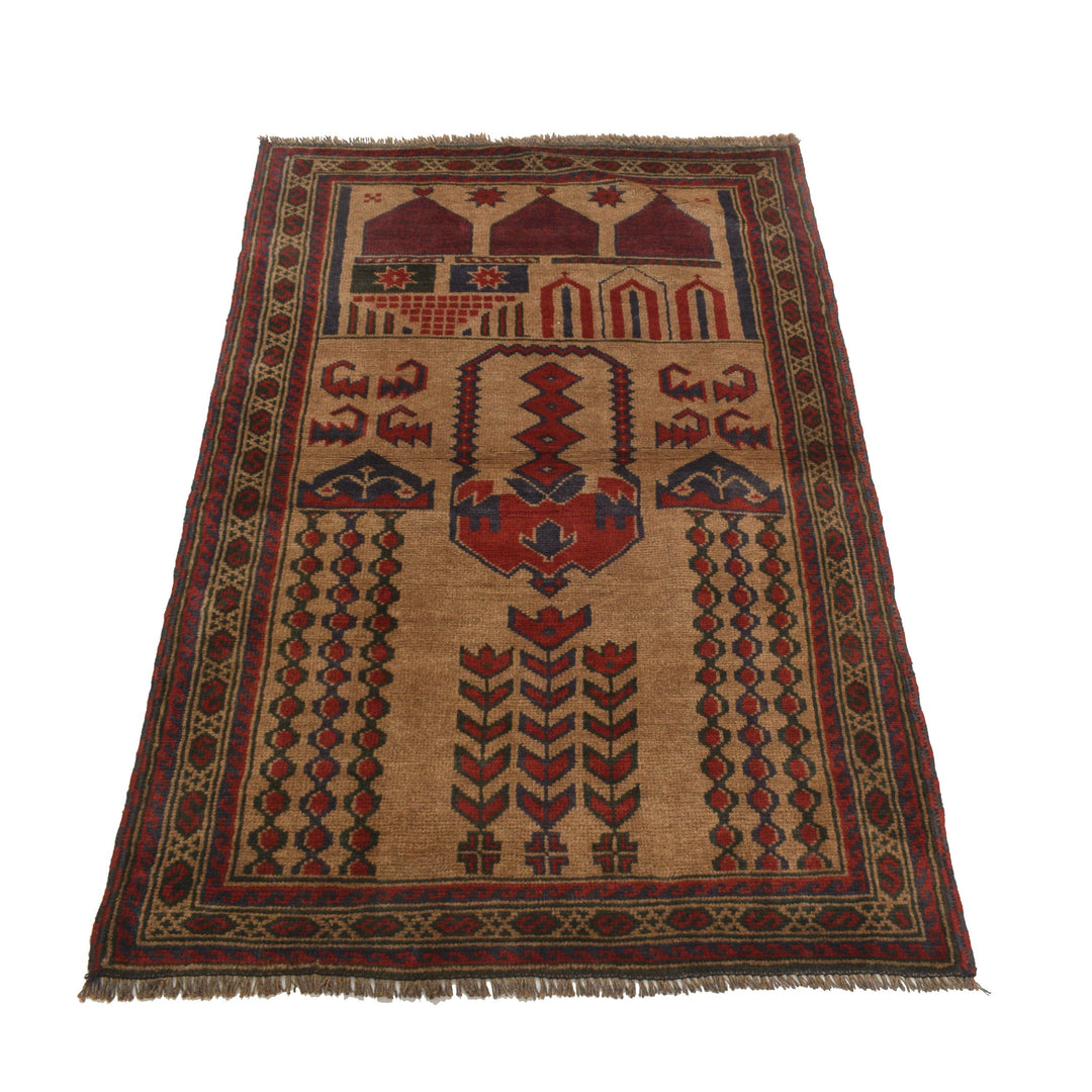 Afghan Prayer Rug 2' 11" x 4' 4" Hand-Knotted detail