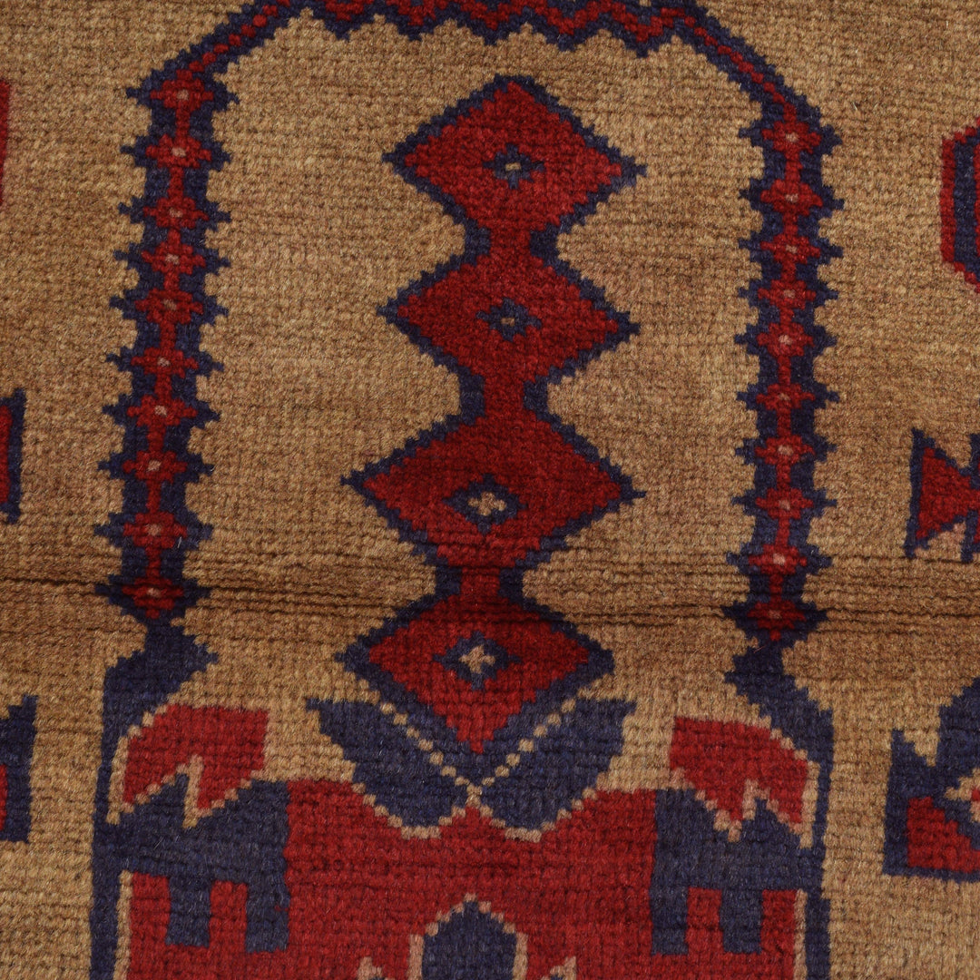 Afghan Prayer Rug 2' 11" x 4' 4" Hand-Knotted close-up