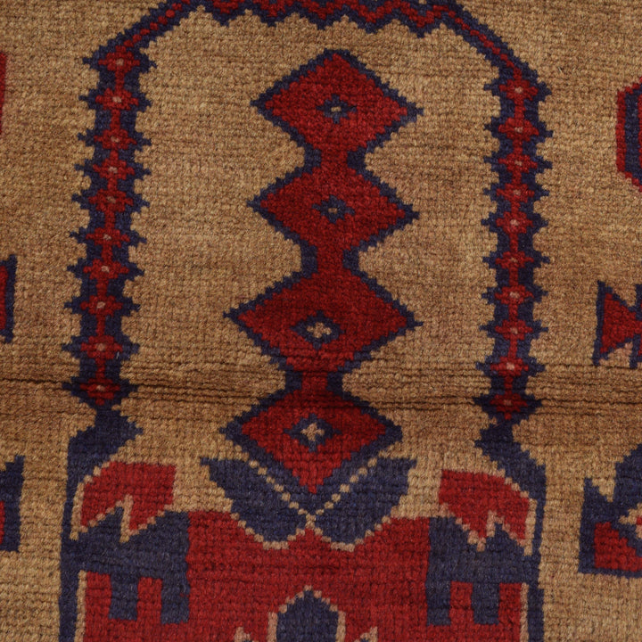 Afghan Prayer Rug 2' 11" x 4' 4" Hand-Knotted close-up