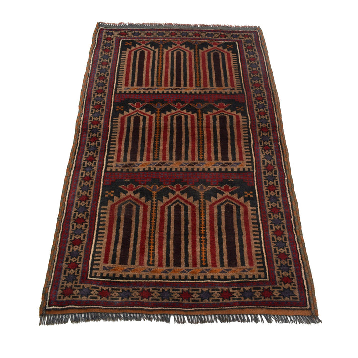 Afghan Prayer Rug 2' 9" x 4' 10" Hand-Knotted detail