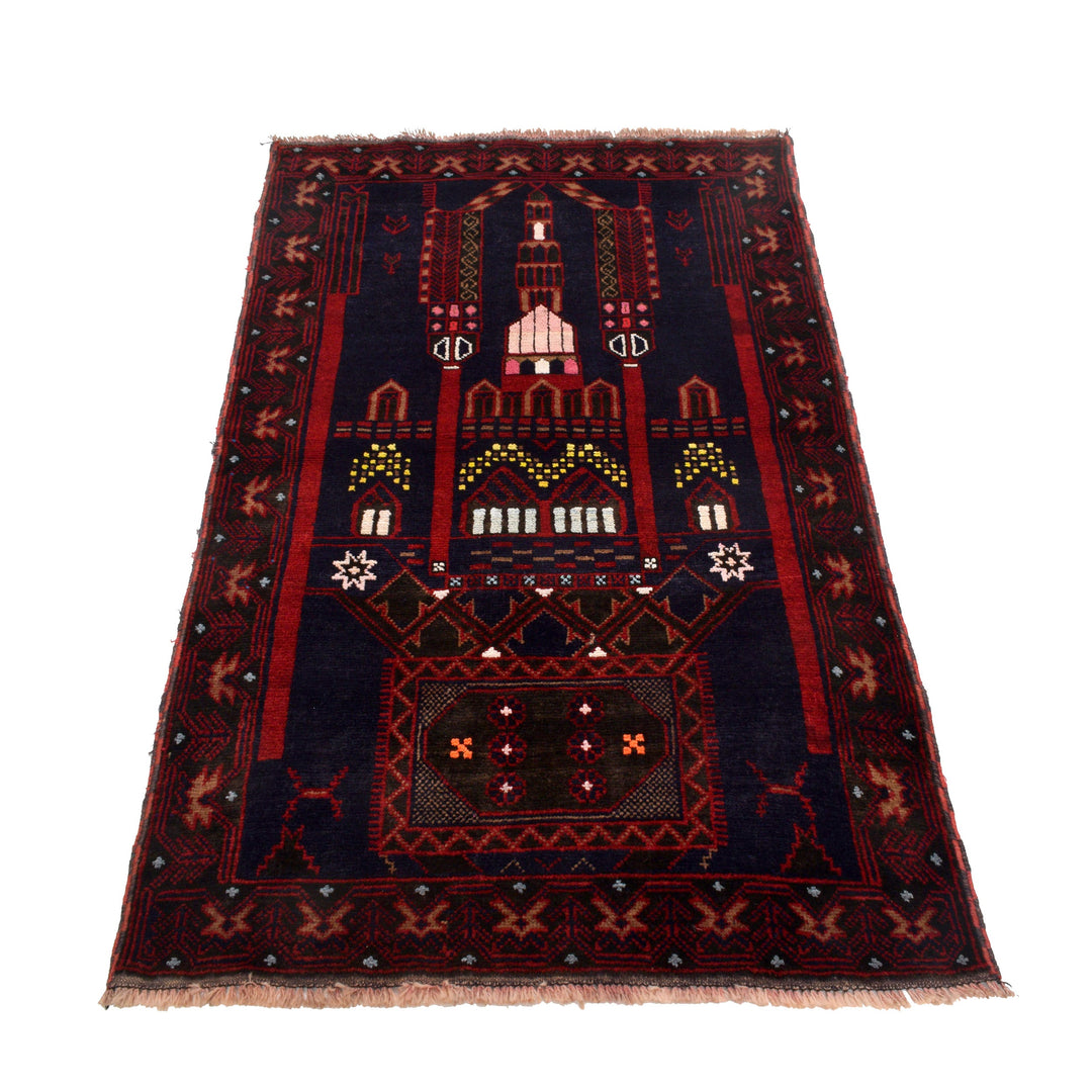 Afghan Prayer Rug 3' 1" x 4' 11" Hand-Knotted detail