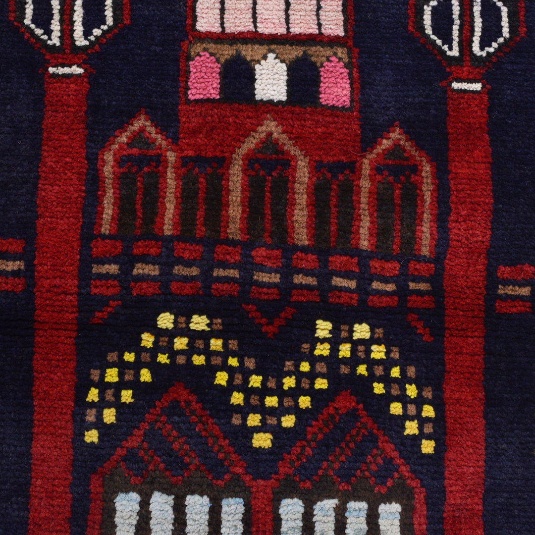 Afghan Prayer Rug 3' 1" x 4' 11" Hand-Knotted close-up