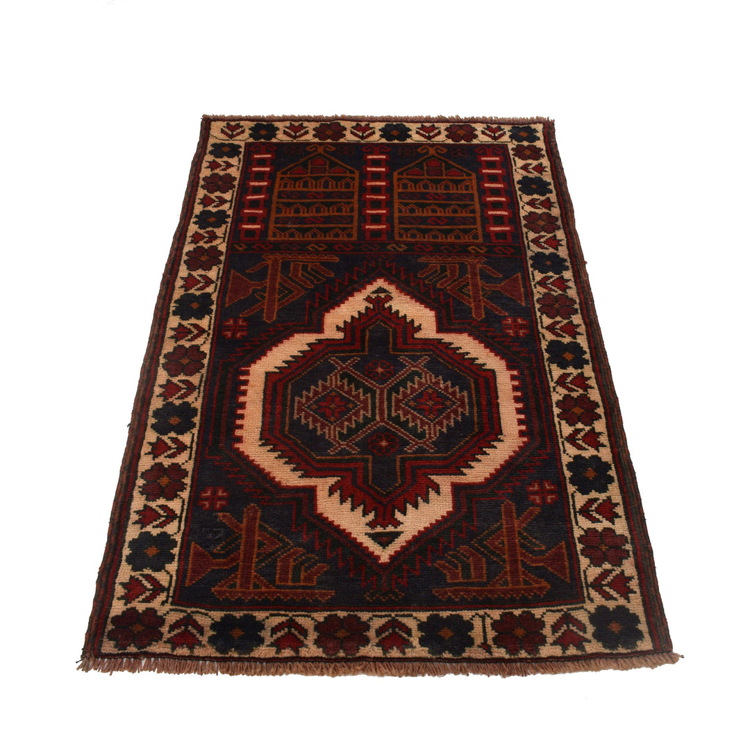 Red Afghan Prayer Rug 2' 9" x 4' 8" Hand-Knotted detail