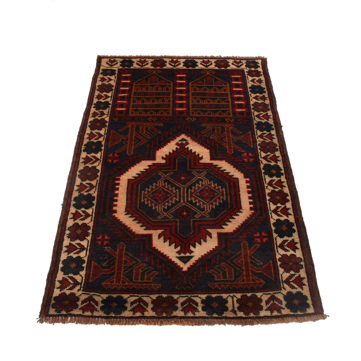 Red Afghan Prayer Rug 2' 9" x 4' 8" Hand-Knotted detail