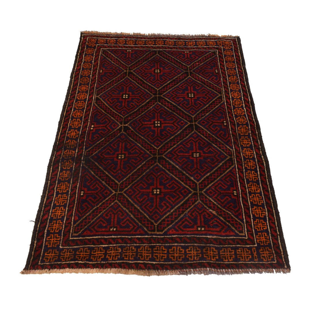 Afghan Baluchi Rug 2' 11" x 4' 2" Hand-Knotted detail