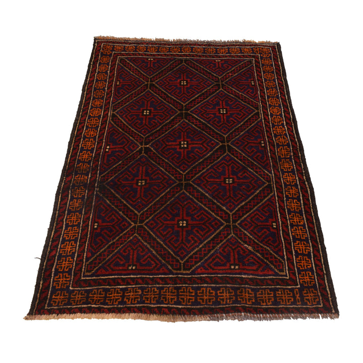 Afghan Baluchi Rug 2' 11" x 4' 2" Hand-Knotted detail