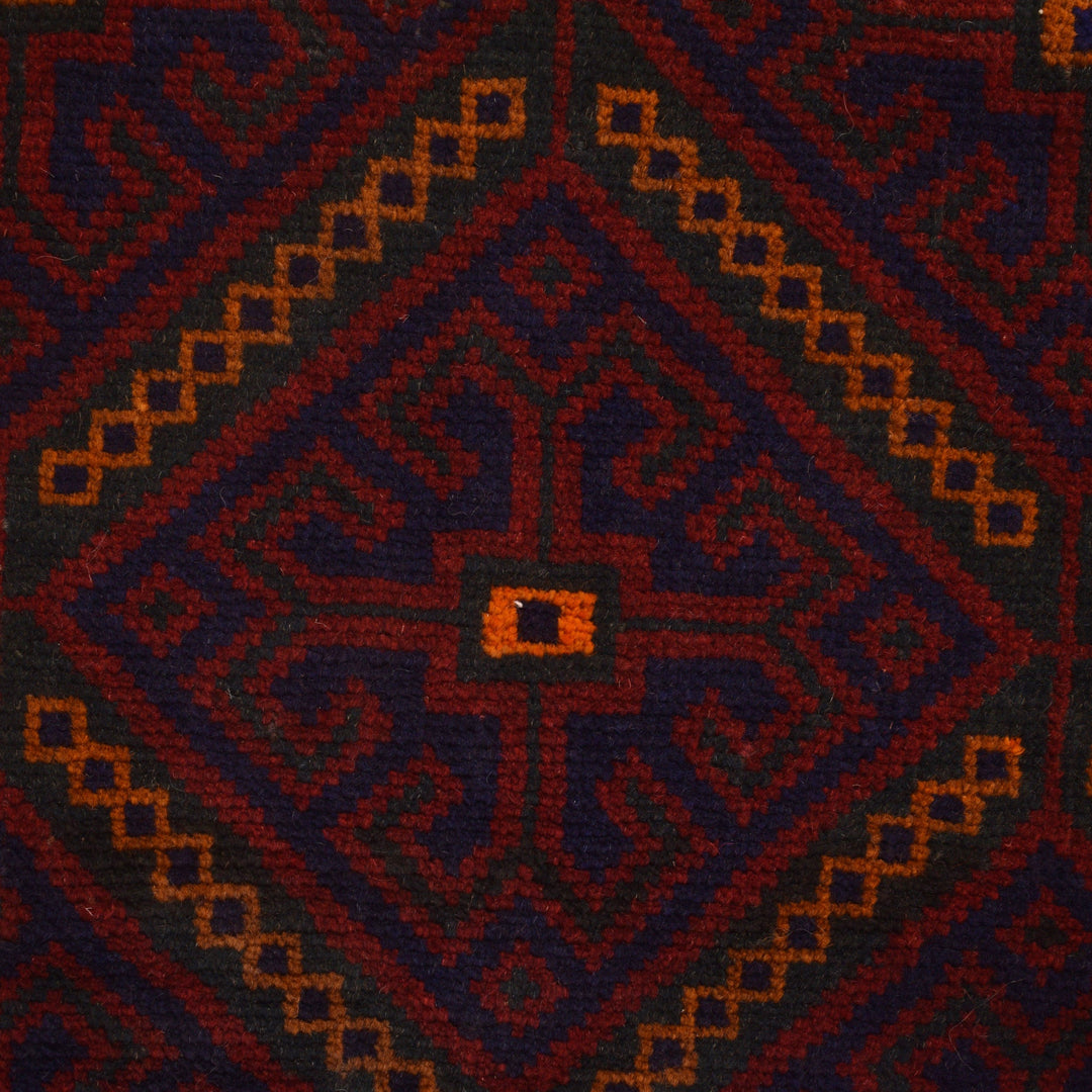 Afghan Baluchi Rug 2' 11" x 4' 11" Hand-Knotted close-up